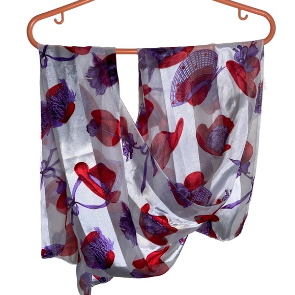 Woman's Scarf- Silk Feel, Lightweight, Fun Hats as the Print - Picture 3 of 8